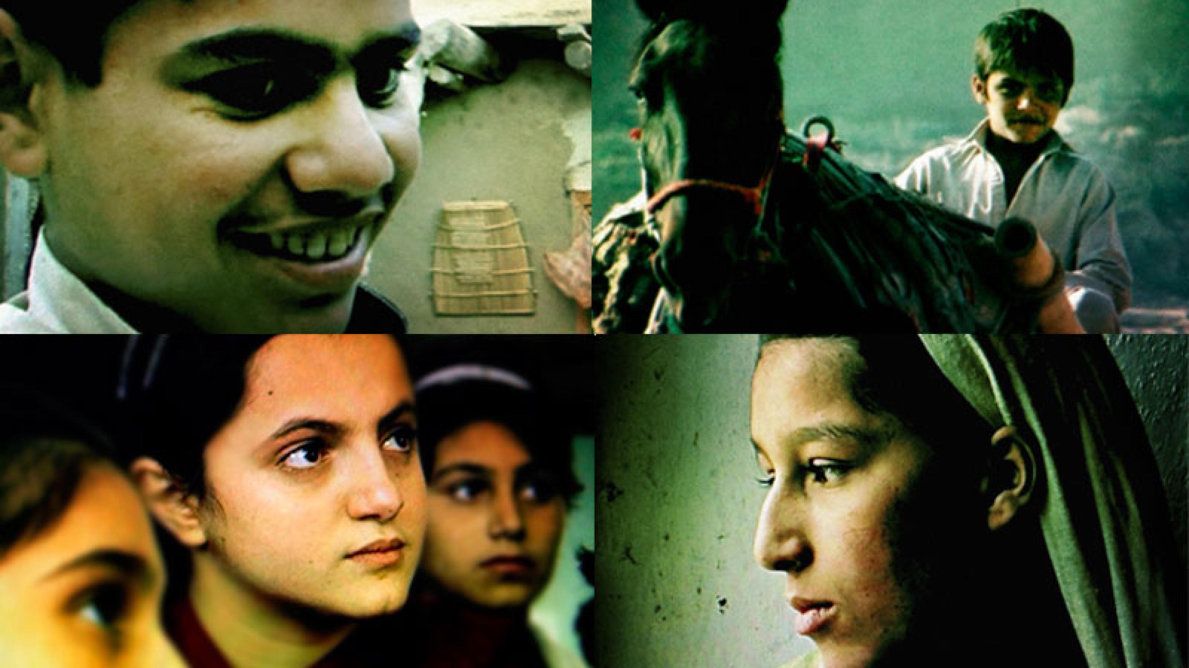 Collage aus vier Fotos mit Porträts von Kindern.