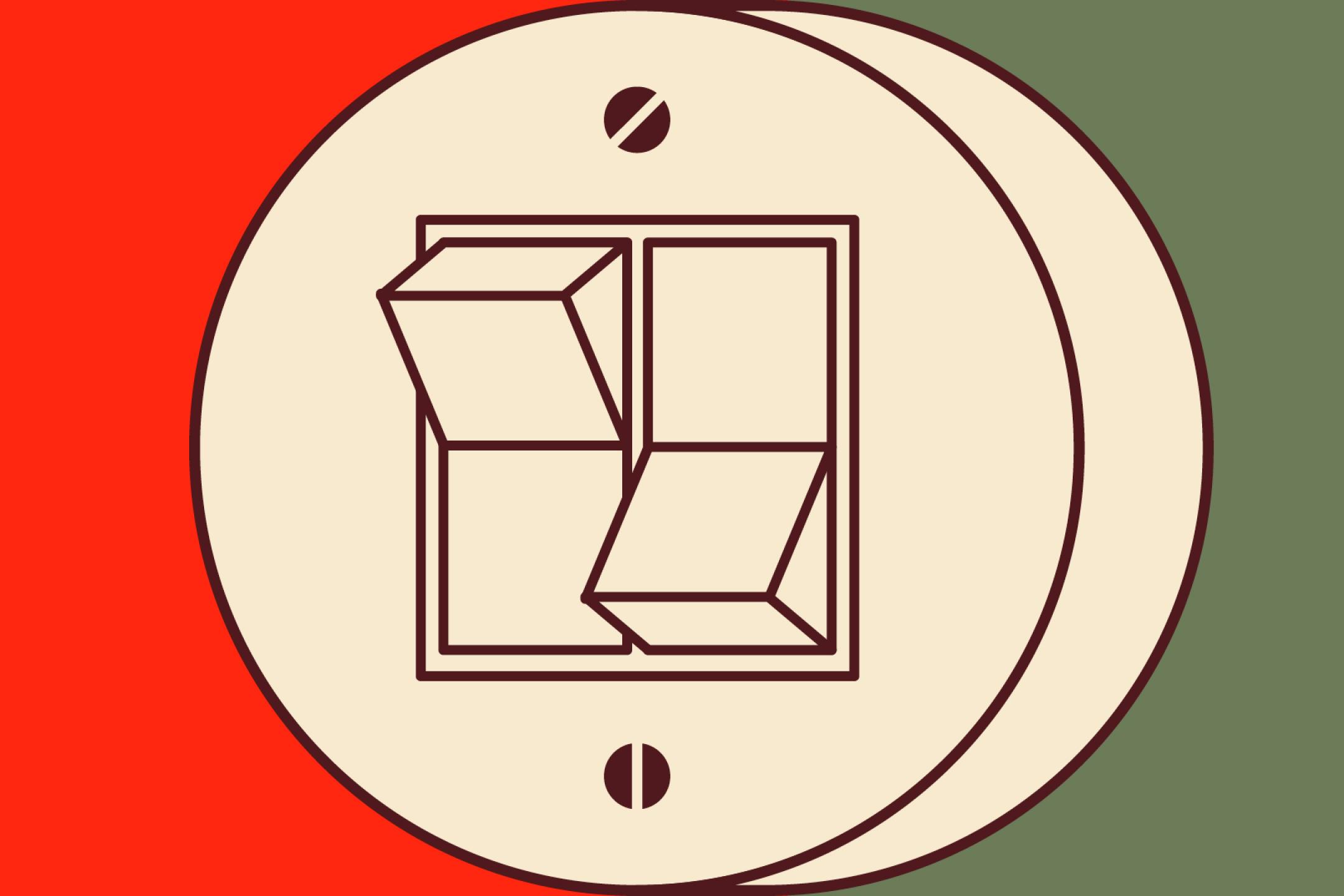 The 2021 DOK Leipzig poster design: A round-shaped double switch in a retro design. 