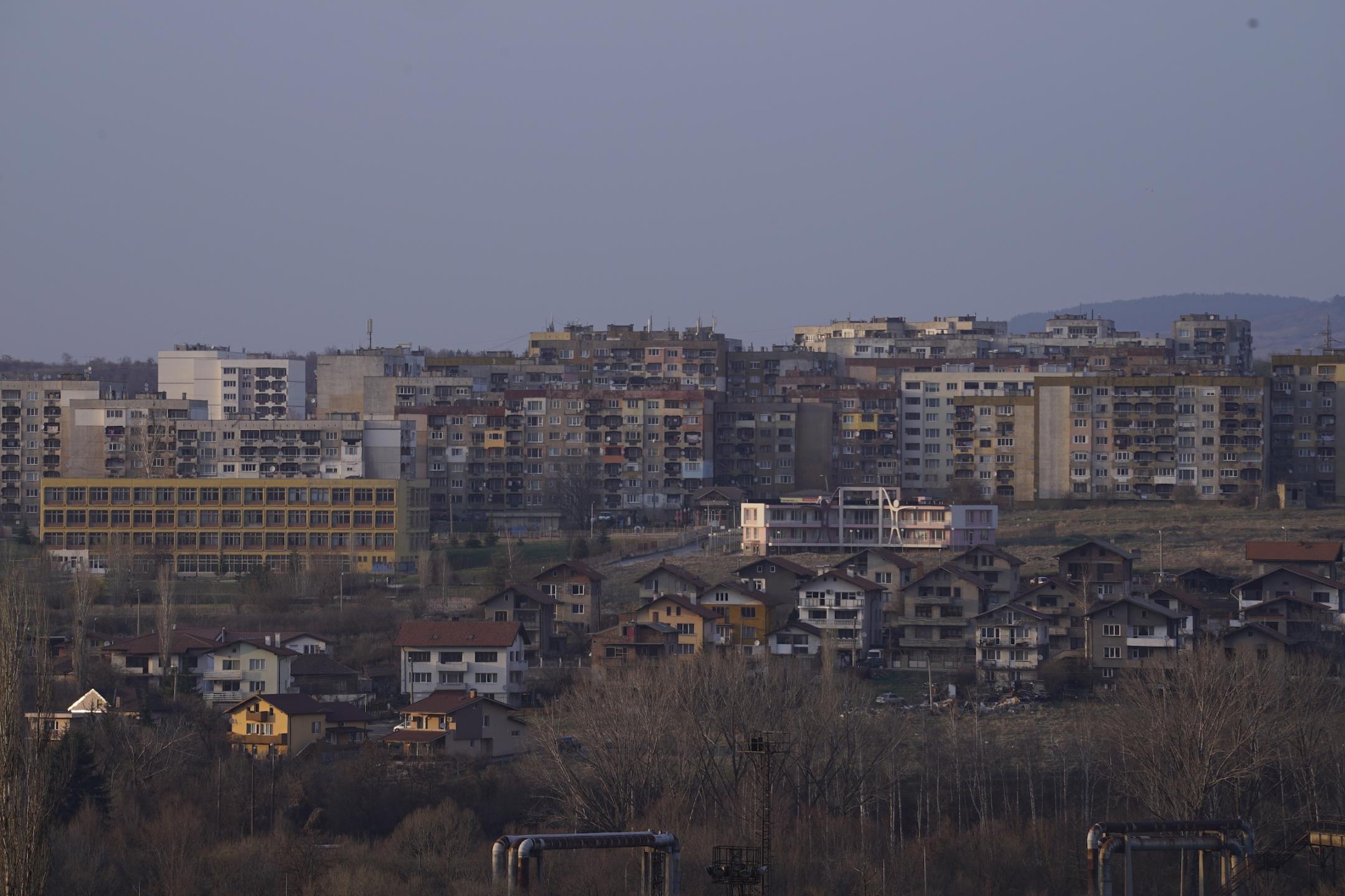 Panorama shoot of the skyline of a small town in Bulgaria during daytime.