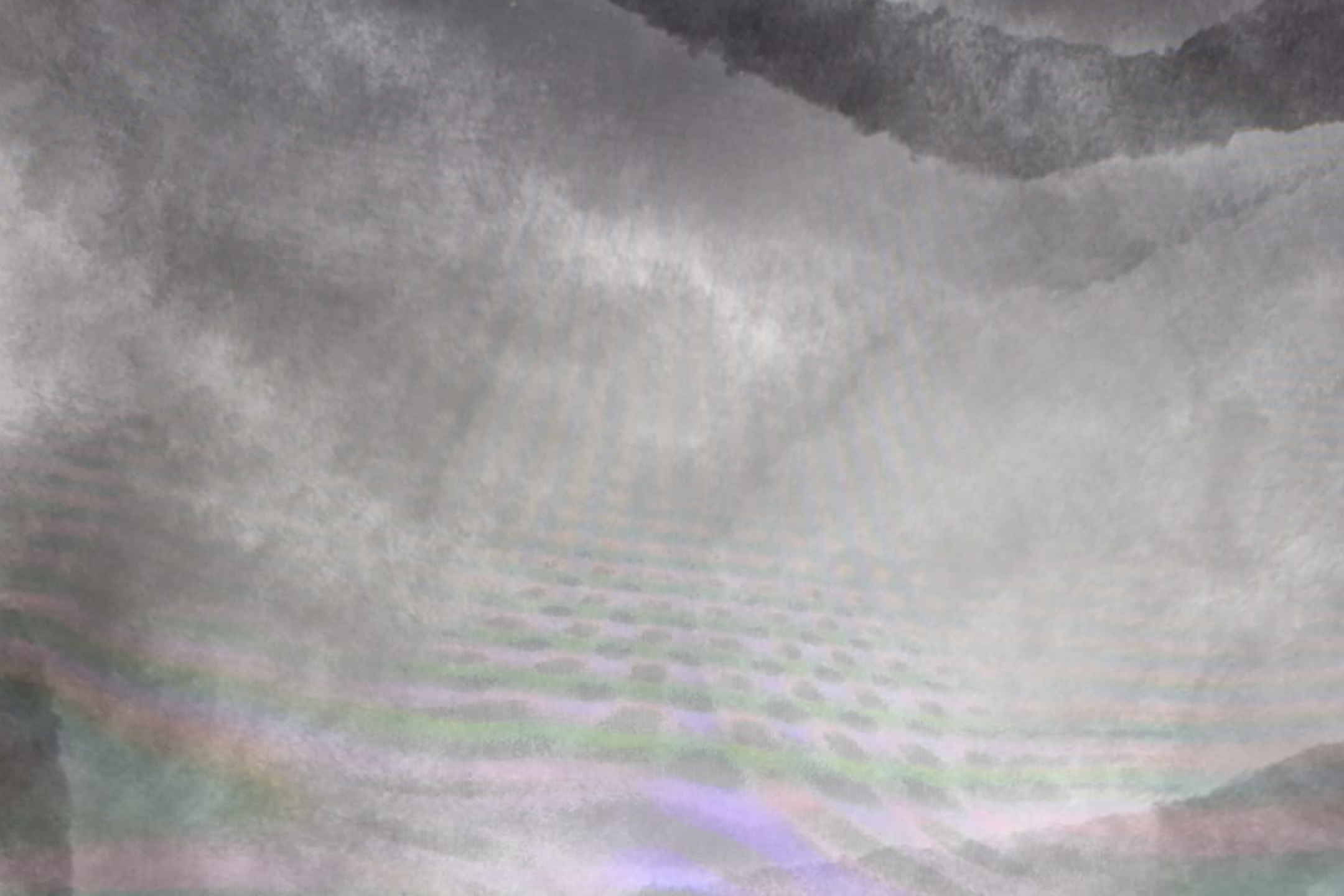 Misty gray layers with fluorescent elements.