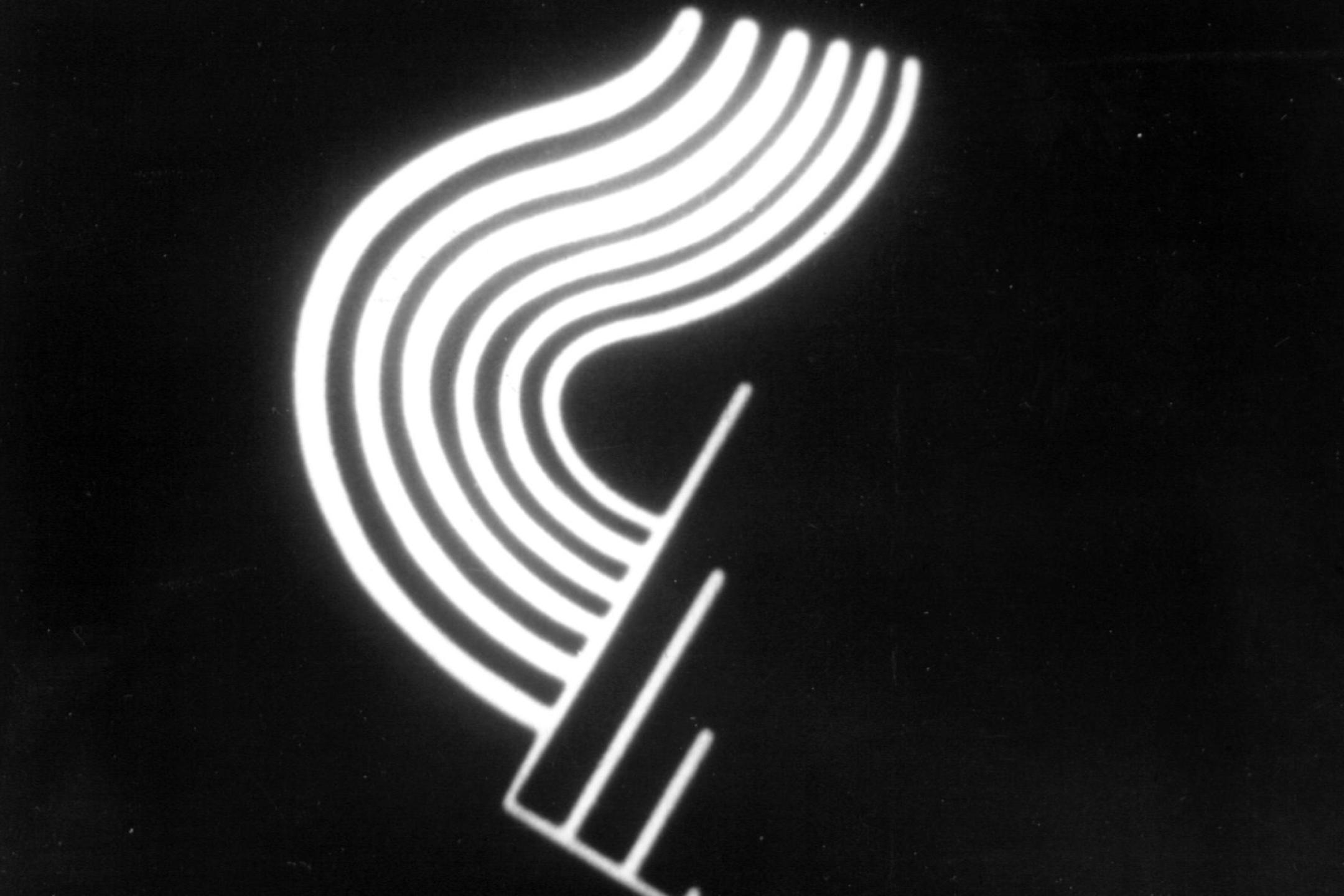 Weiße Linien auf schwarzem Grund, die aufsteigenden Rauch aus einer abstrakten Tube zeigen