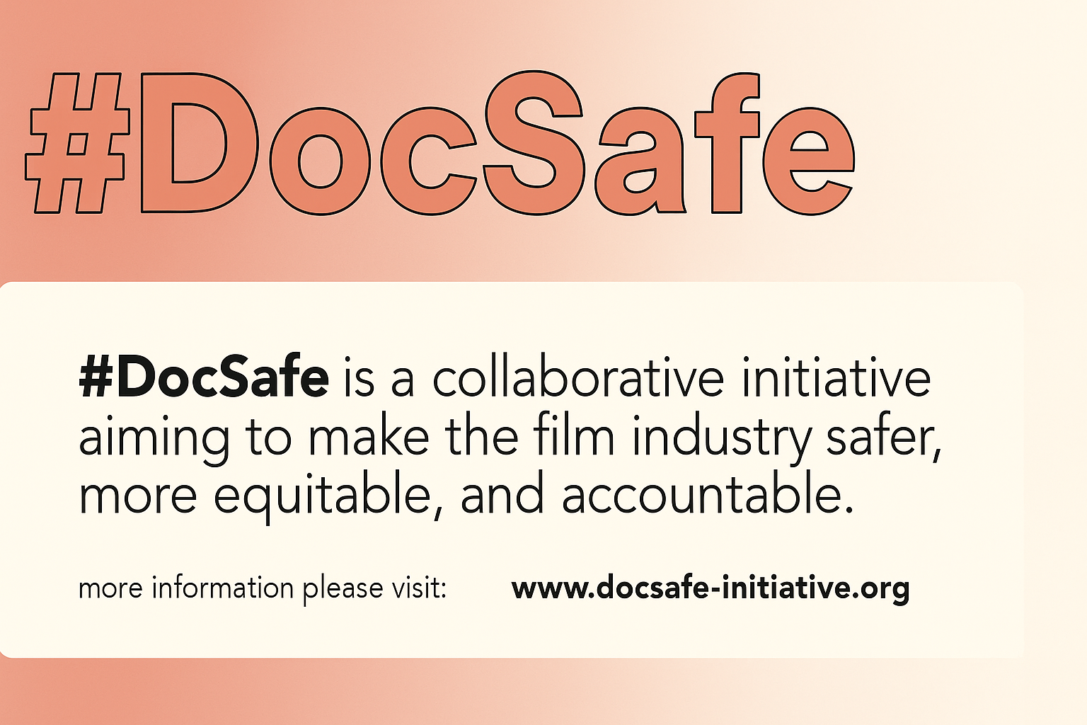 The text "#DocSafe" and "#DocSafe is a collaborative initiative aiming to make the film industry safer, more equitable, and accountable"