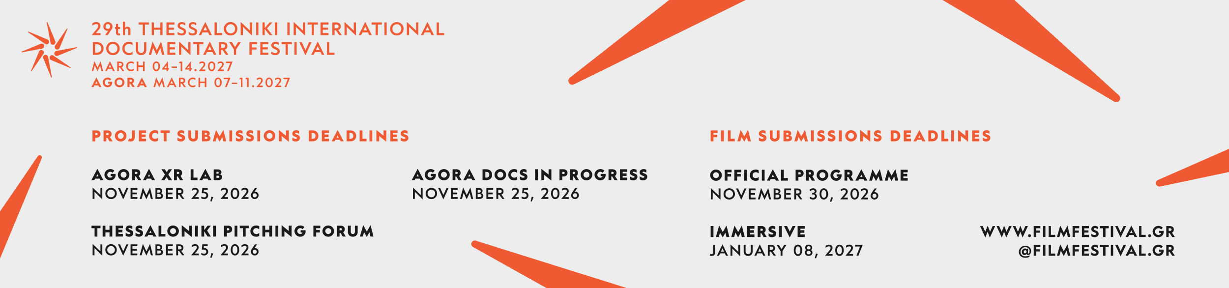 The submission deadlines of the 29th Thessaloniki international documentary festival taking place in march 2027