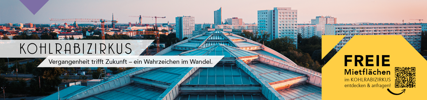 Kohlrabizirkus und ein bild der die Skyline der Stadt leipzig