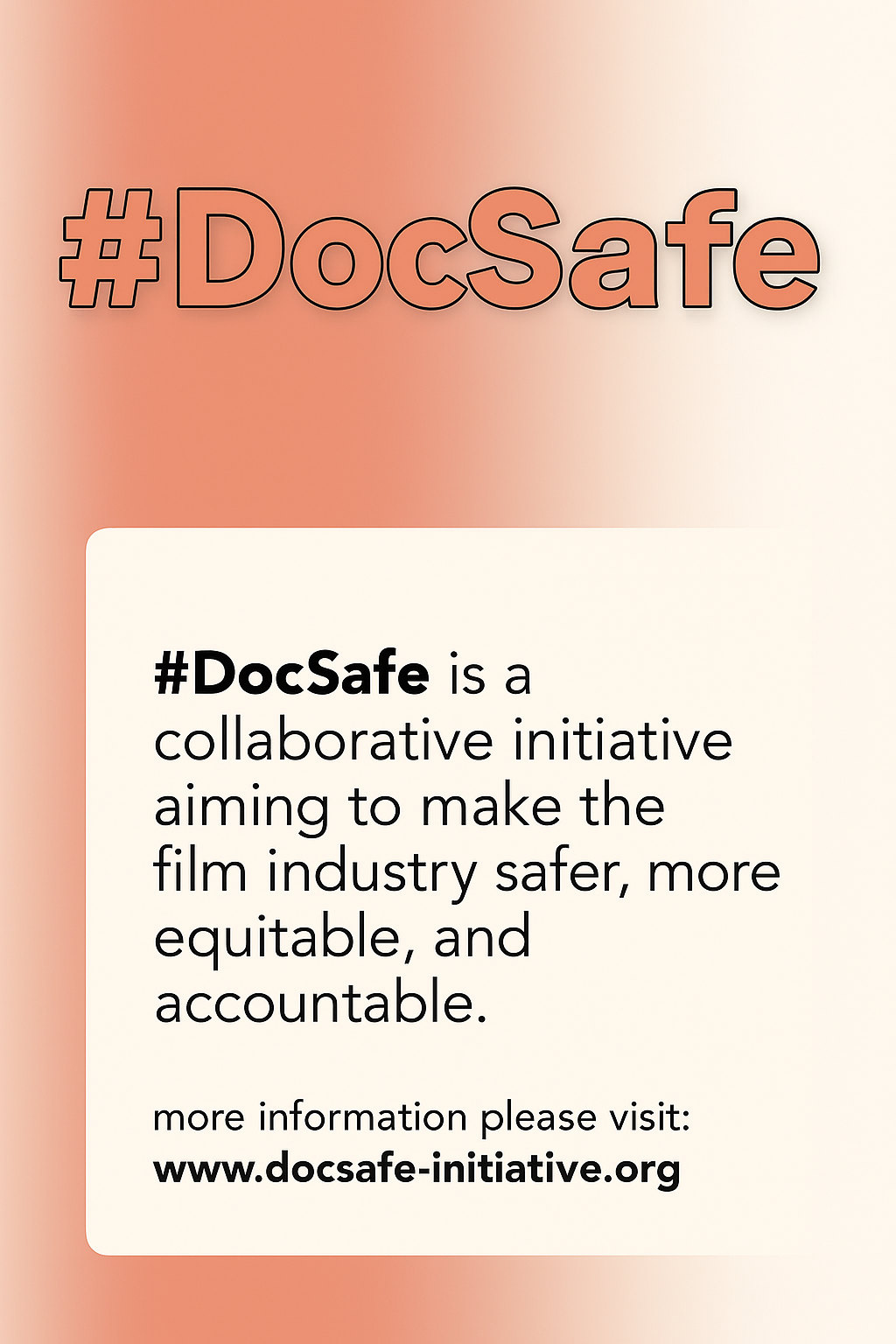 The text "#DocSafe" and "#DocSafe is a collaborative initiative aiming to make the film industry safer, more equitable, and accountable"
