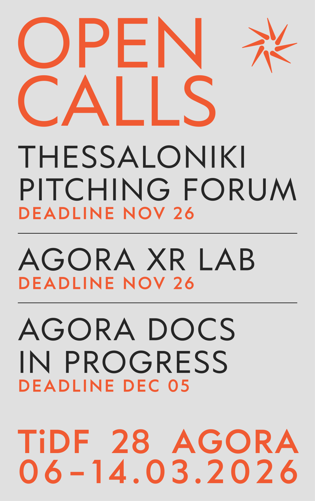 An overview of the Open Calls at Thessaloniki Documentary Festival, the Pitching Forum, Agora XR Lab and Agora Docs in Progress. 