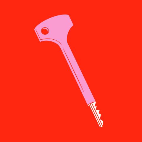 Das Festivalmotiv 2022 zeigt einen pinken Schlüssel auf rotem Hintergrund.