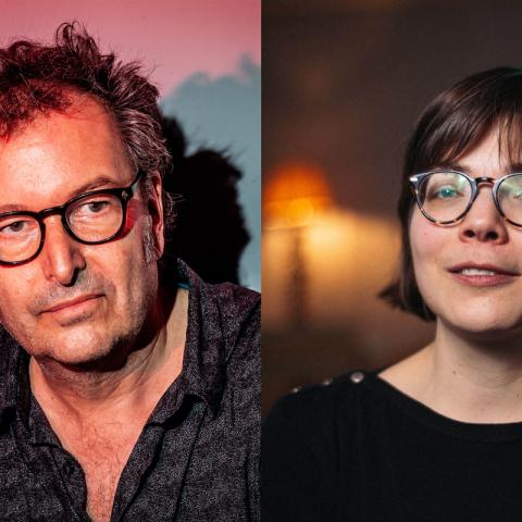 Collage aus zwei Porträtfotos: Links Peter Mettler, rechts Tess Martin.
