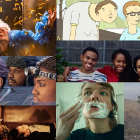 Collage of film stills of all films shown in DOK Stream