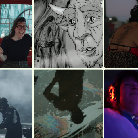 A collage of six film stills from the DOK Stream 2026 programme.