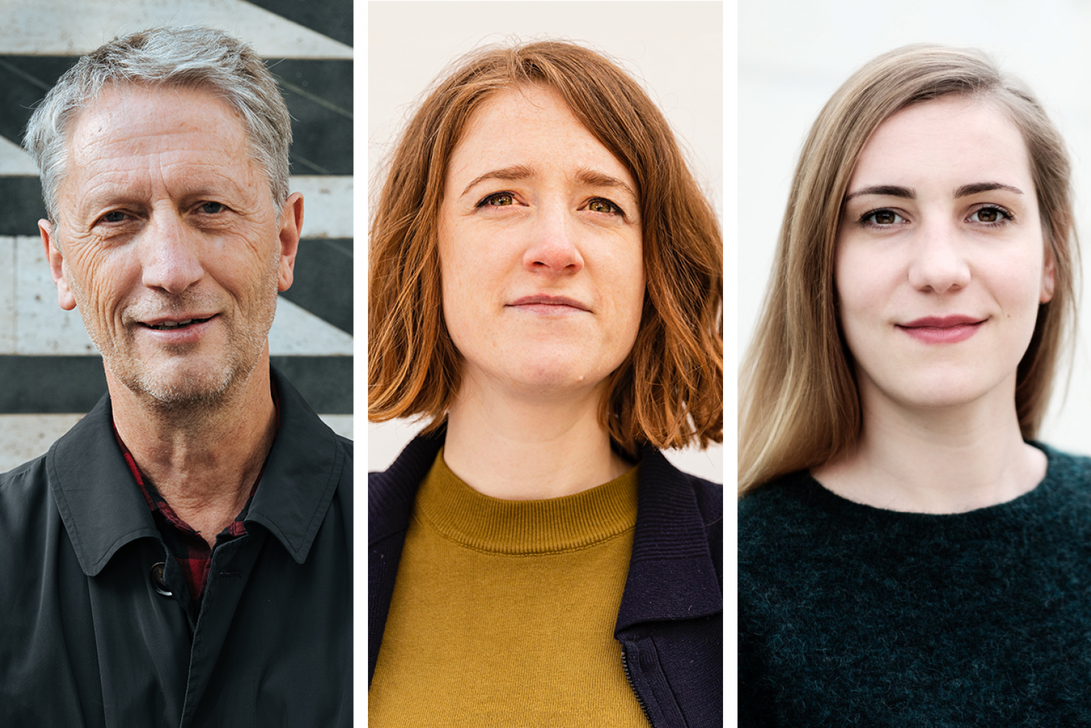 Collage mit drei Hochkant-Portraitfotos von Ralph Eue, Marie Kloos und Marie-Thérèse Antony in einer Reihe.