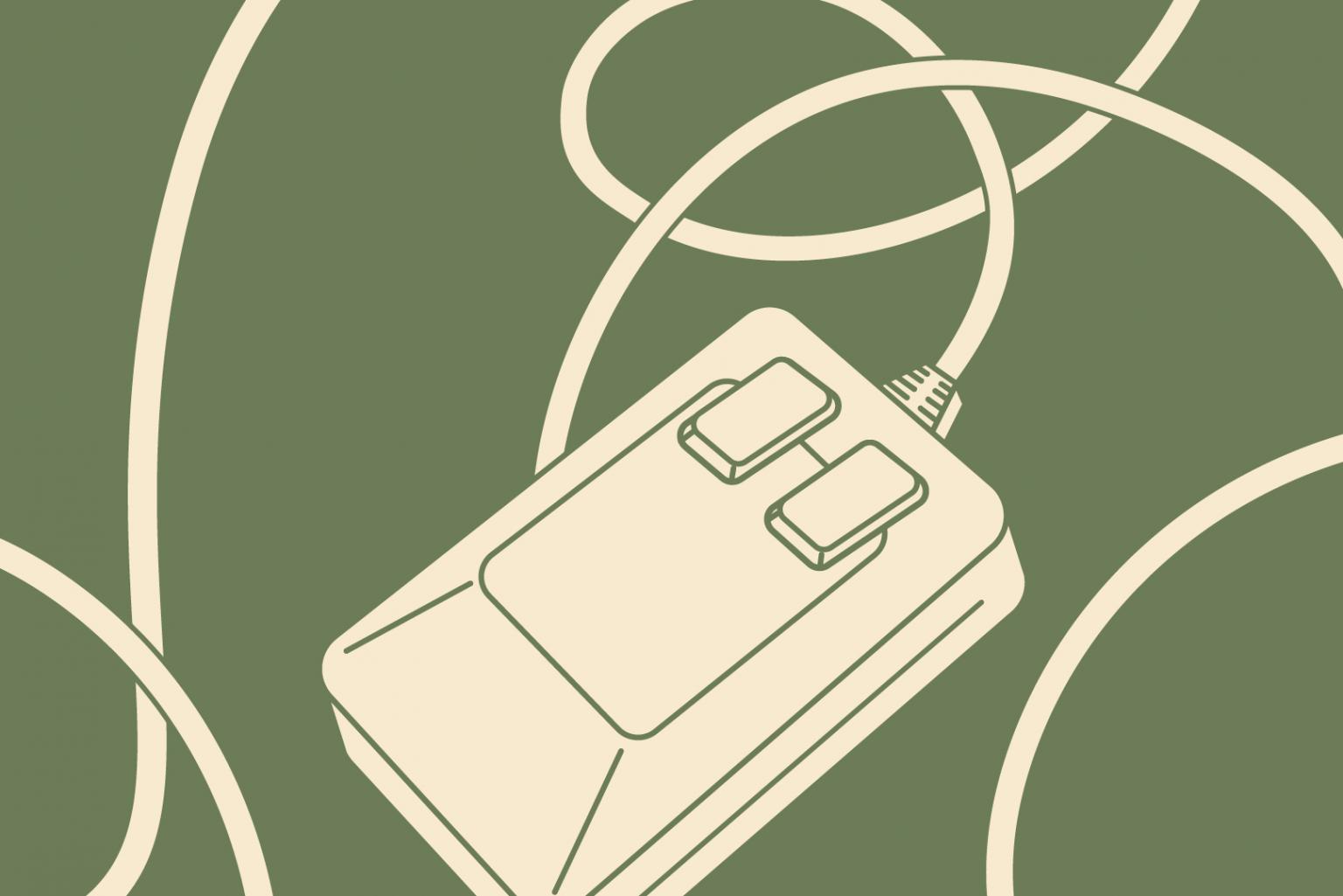 Grafik-Motiv zum DOK Stream: Eine Computer-Maus aus den frühen 90er Jahren, um sie herum liegt das Kabel in mehreren Schleifen.