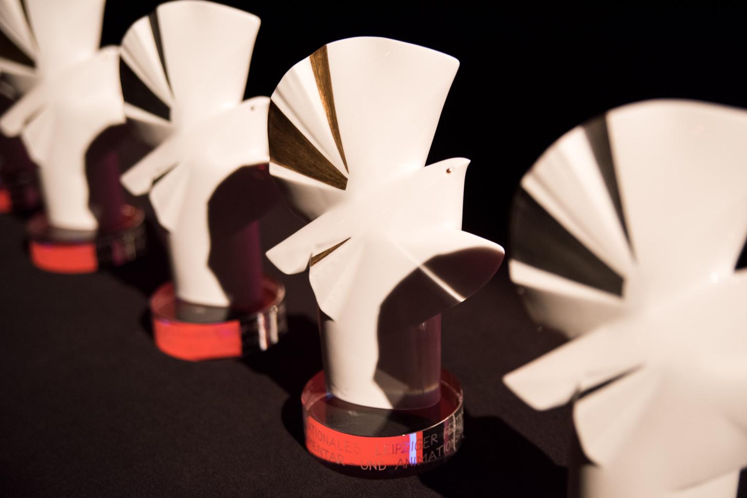 A closeup of the awards