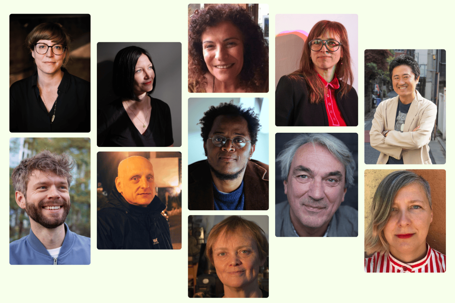 Collage of portrait photos showing eleven jury members