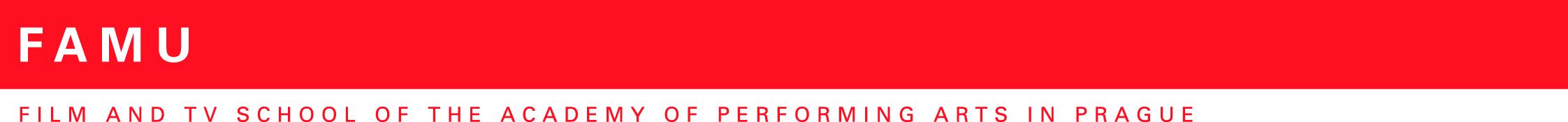 Auf einer roten Fläche das Wort "FAMU", darunter: Film and TV School of the Academy of Performing Arts in Prague