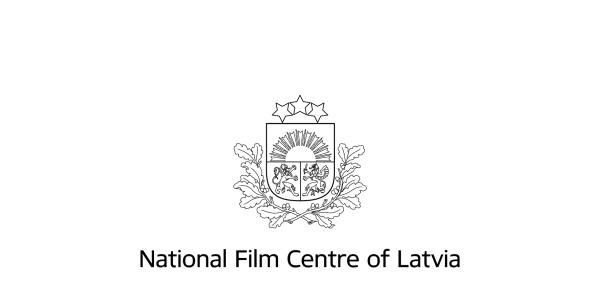 Text: National Film Centre Latvia and a black-and-white lacoat of arms