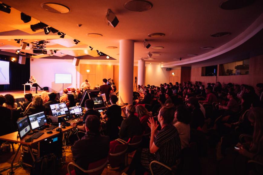 The audience claps during a pitching session at DOK Industry.